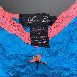 Blue Lace Camisole with Pink Straps